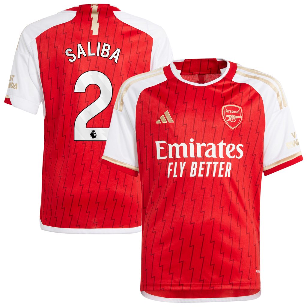 Arsenal adidas Home Shirt 2023-24 - Kids with Saliba 2 printing ...