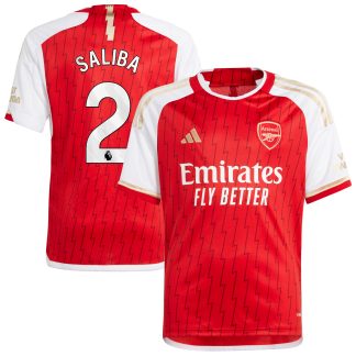 Arsenal adidas Home Shirt 2023-24 - Kids with Saliba 2 printing
