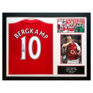 Arsenal Dennis Bergkamp Signed & Framed Official Retro Shirt
