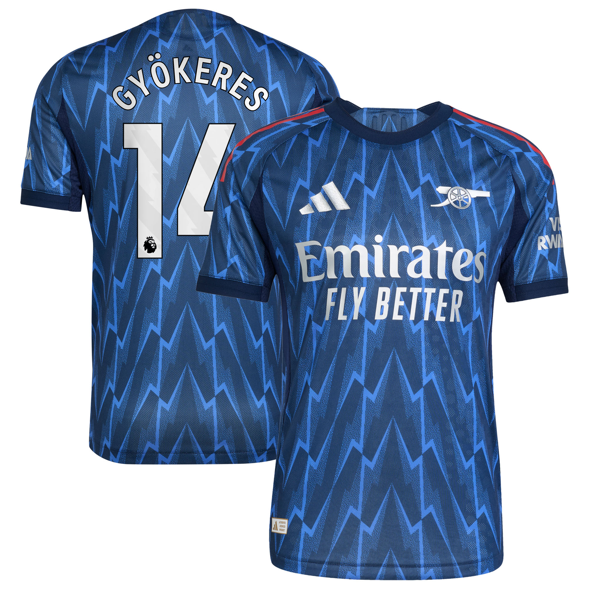 Arsenal adidas Away Authentic Shirt 2025-26 with Gyökeres 14 printing