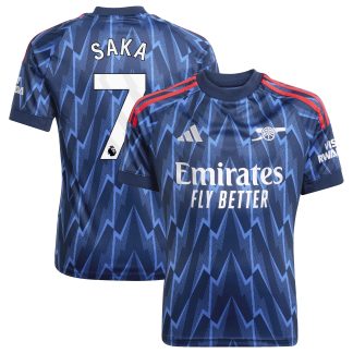 Arsenal adidas Away Shirt 2025-26 - Kids with Saka 7 printing