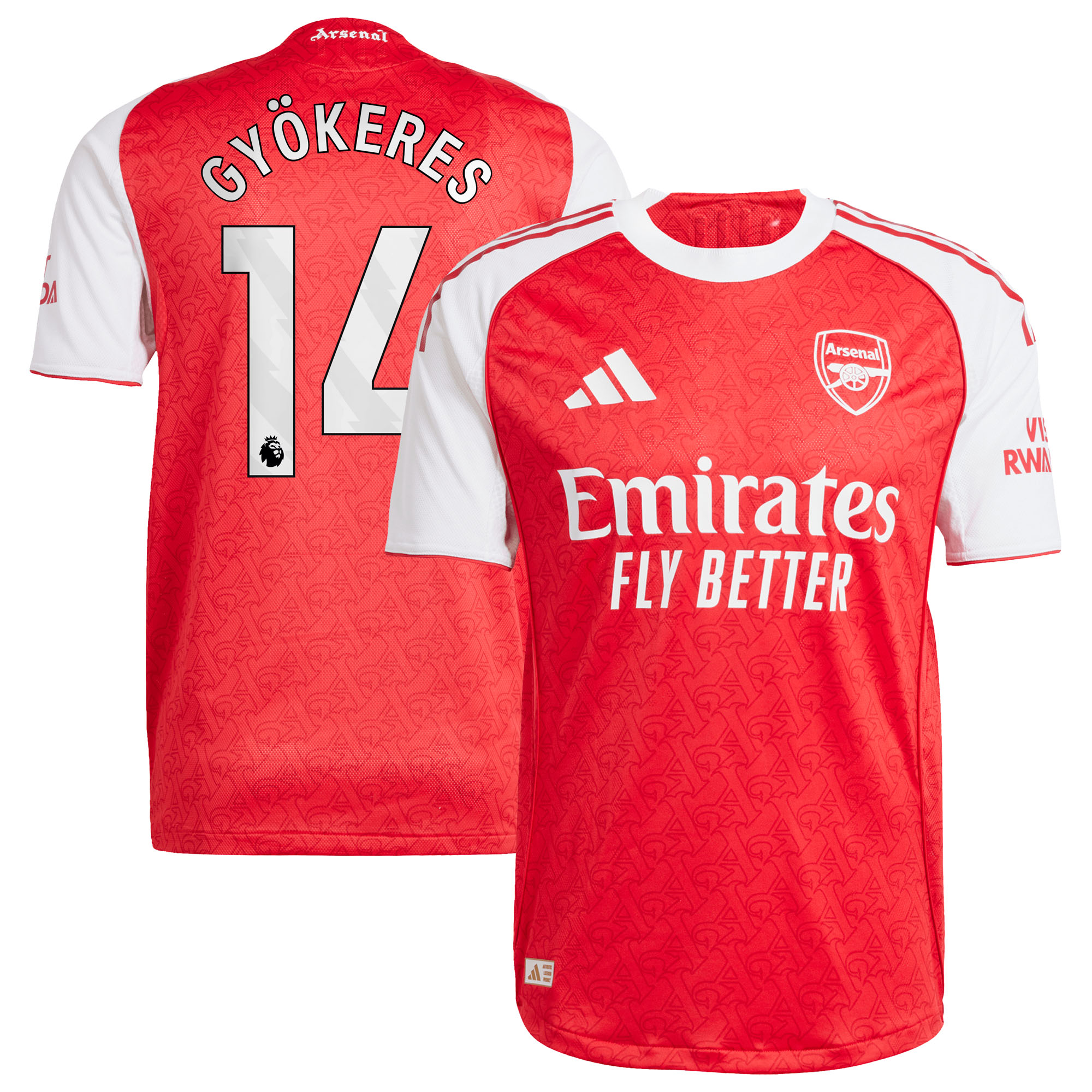 Arsenal adidas Home Authentic Shirt 2025-26 with Gyökeres 14 printing