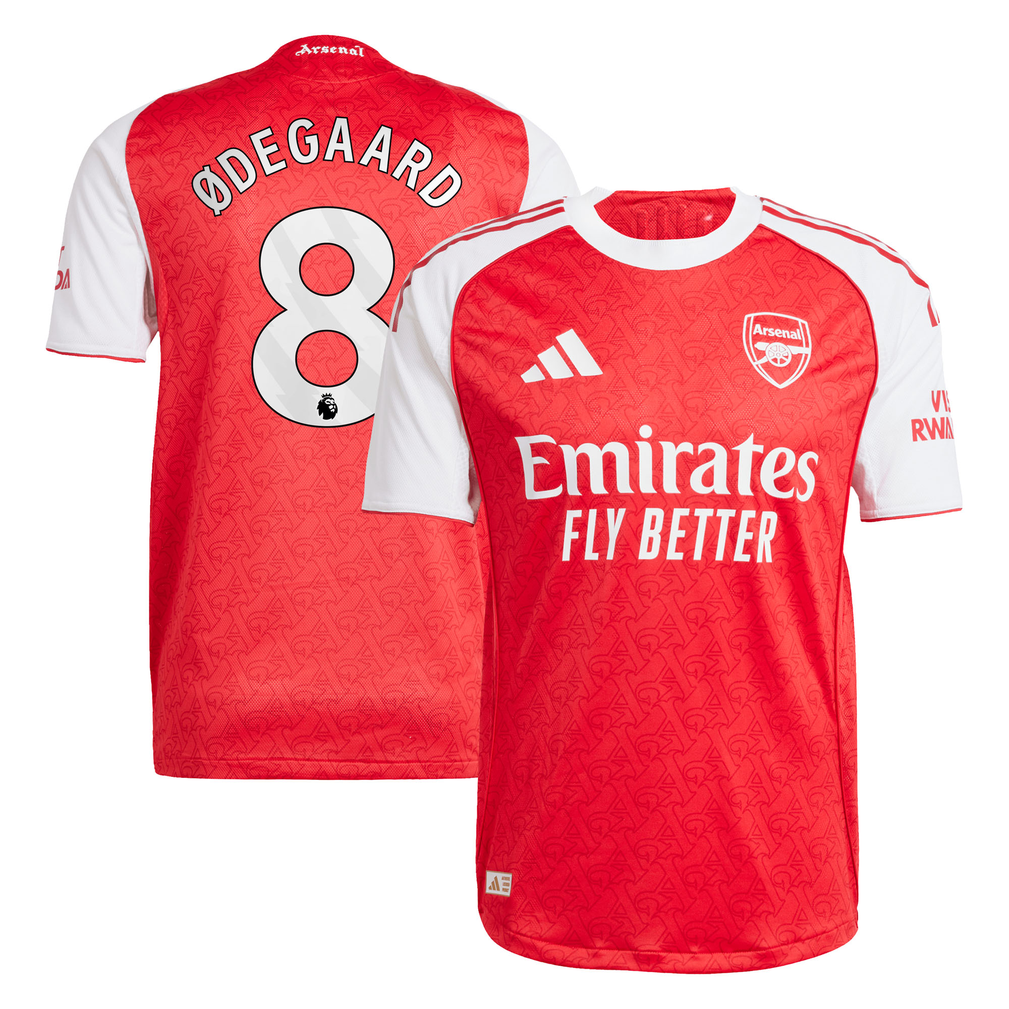 Arsenal adidas Home Authentic Shirt 2025-26 with Ødegaard 8 printing