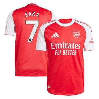 Arsenal adidas Home Authentic Shirt 2025-26 with Saka 7 printing