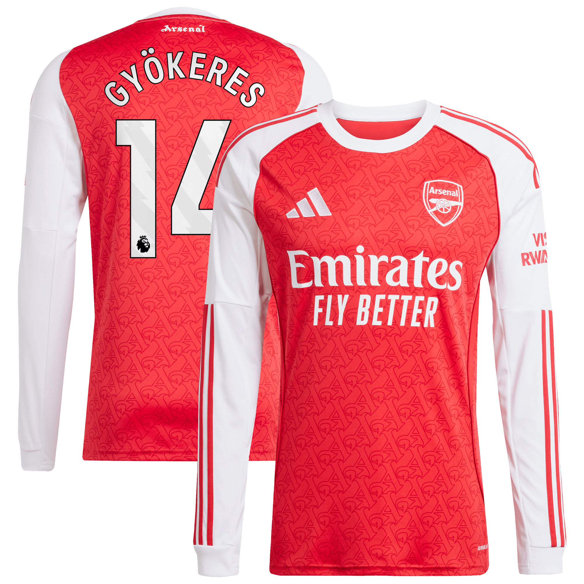 Arsenal adidas Home Shirt 2025-26 - Long Sleeve with Gyökeres 14 printing