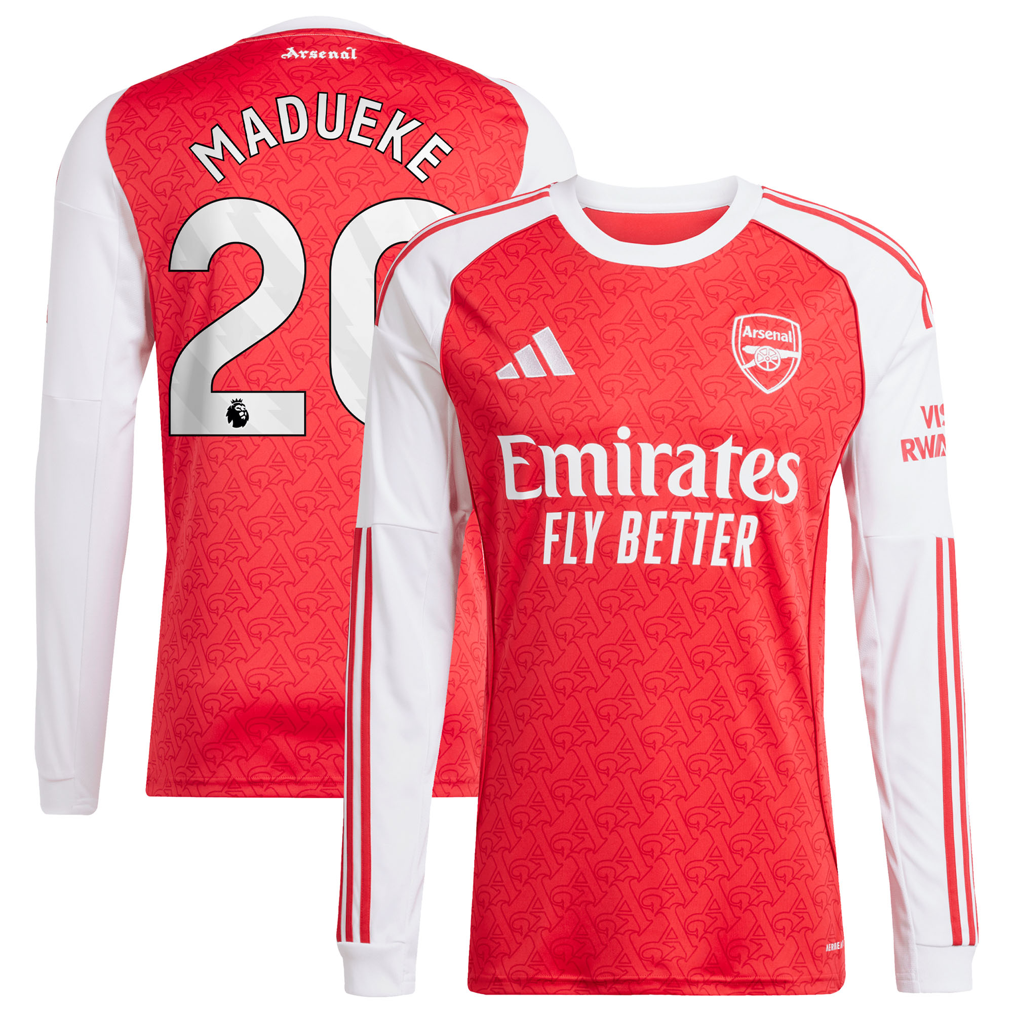 Arsenal adidas Home Shirt 2025-26 - Long Sleeve with Madueke 20 printing