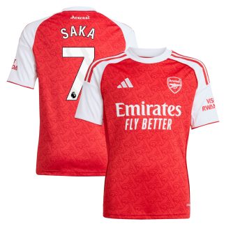 Arsenal adidas Home Shirt 2025-26 - Kids with Saka 7 printing